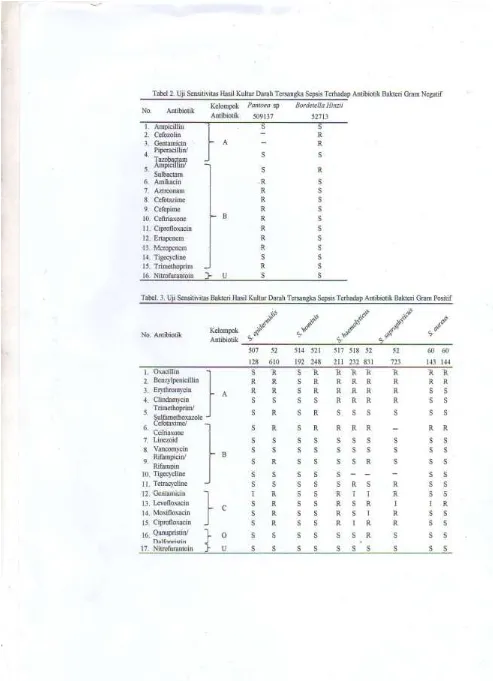 Tabel 2. Uji Sensitivitas Hasil Kultur Darah Tersangka Sepsis Terhadap Antibiotik Bakteri Gram Negatif 