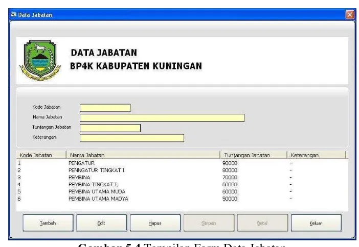 Gambar 5.4 Tampilan Form Data Jabatan 