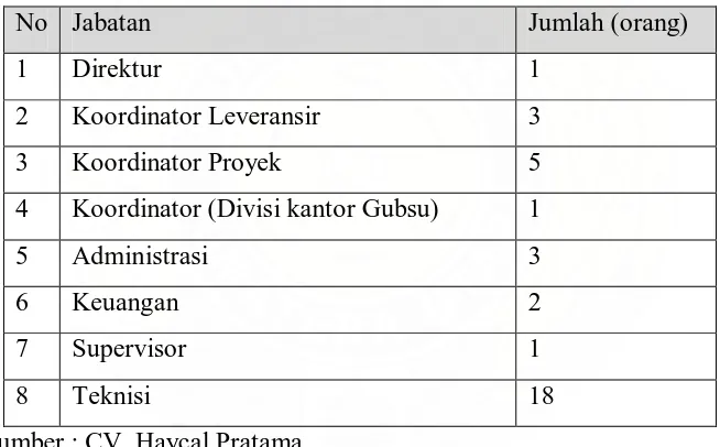 Tabel 2.1. Perincian Jumlah Tenaga Kerja pada CV. Haycal Pratama 