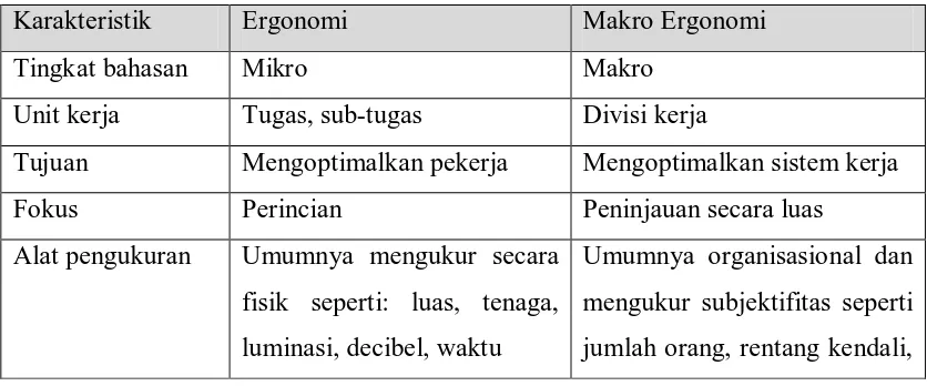 Tabel 3.1. Perbandingan Antara Mikro Ergonomi Dengan Makro Ergonomi 