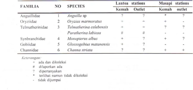 Tabel  2.  Keanekaragaman  ikan  di  Danau Lantoa  and Masapi.