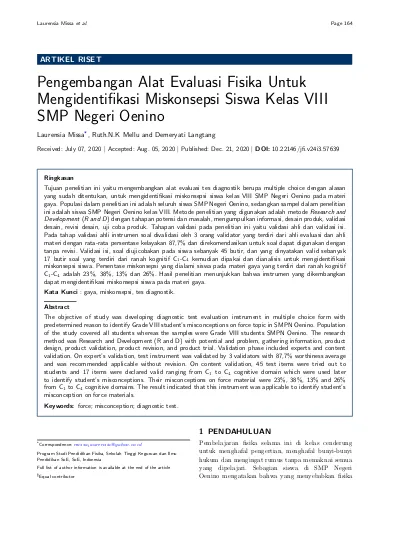 Pengembangan Alat Evaluasi Fisika Untuk Mengidentifikasi Miskonsepsi ...