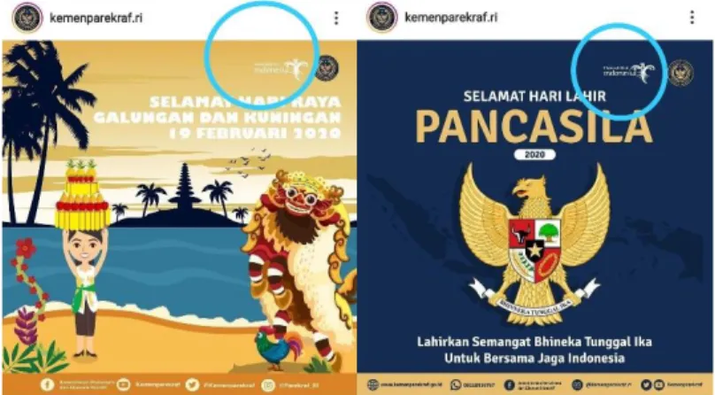 Gambar Penggunaan Logo Thoughful Indonesia dan Wonderful Indonesia Pada Komunikasi  Resmi Kemeparekraf melalui Instagram Official 