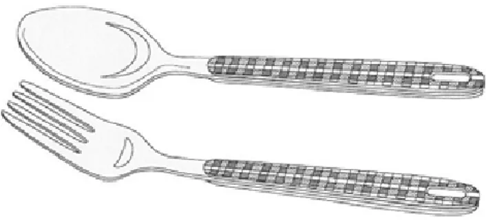 Gambar 4. Desain alat makan (sendok dan garpu) yang memiliki komposisi garis pada permukaannya.
