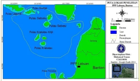 Gambar 1 Peta lokasi penelitian di perairan Selat Sunda 