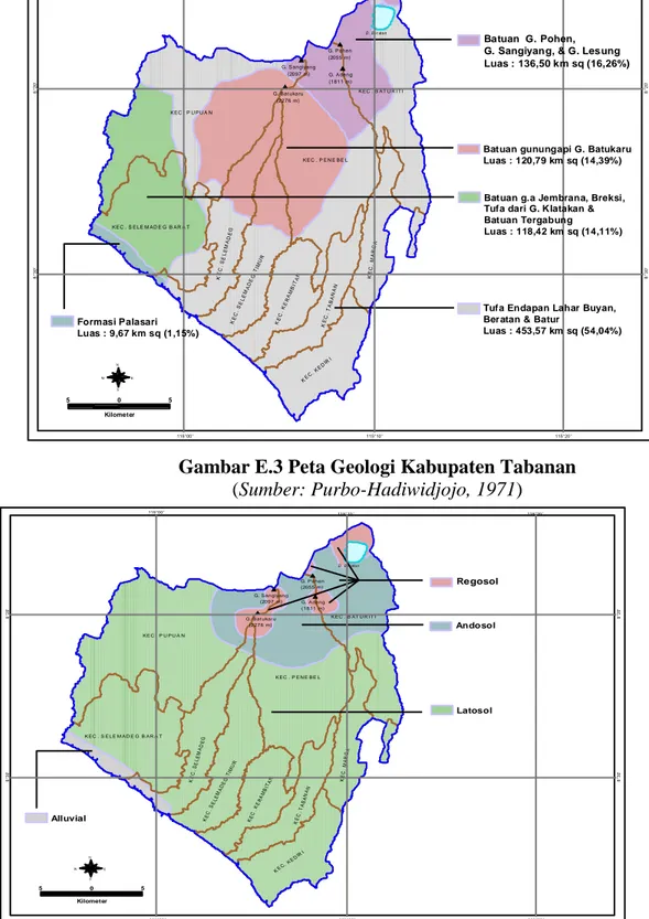 Gambar E.4. Peta Jenis Tanah di Wilayah Kabupaten Tabanan ( Sumber : Bappeda Provinsi Bali, 2004)