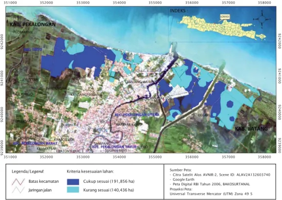 Figure 5. Map of actual land suitability for brackishwater ponds in Pekalongan City Central Java Province9242000924100092400009239000 92420009241000924000092390003510003520003530003540003550003560003570003580003510003520003530003540003550003560003570003580
