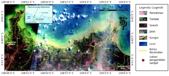 Gambar 1. Peta titik-titik pengambilan contoh di kawasan pertambakan Kabupaten Brebes Provinsi Jawa Tengah