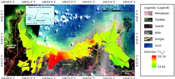 Gambar 7. Peta distribusi spasial salinitas air tambak Kabupaten Brebes Provinsi Jawa Tengah Figure 7