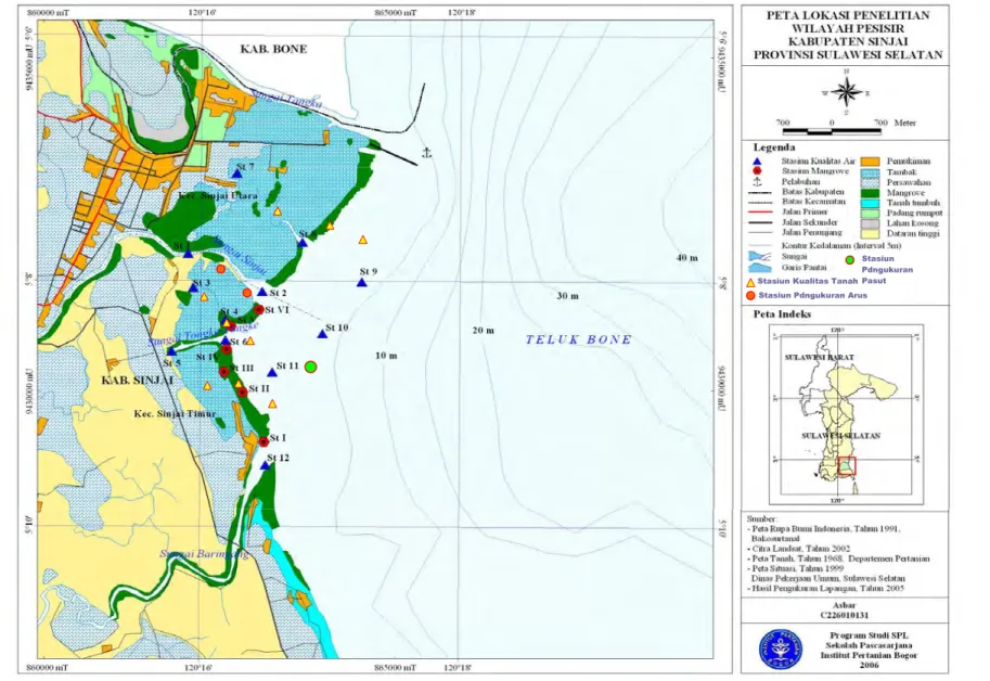 Gambar 6    Peta lokasi penelitian kawasan pesisir Kabupaten Sinjai  Sulawesi Selatan 