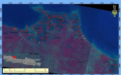 Gambar 1.  Lokasi penelitian titik sampling di tambak Kabupaten Indramayu, Provinsi Jawa  Barat  (Locationof  sampling  pointsinthe  studypondsIndramayuregency,  West  Java Province) 