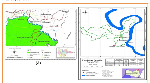 Gambar 1. (A) Kawasan Prevab, TNK (Sumber: Ramadhan, 2011); (B) Lokasi   Penelitian. 