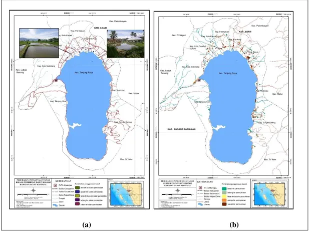 Gambar 9.Perubahan Penggunaan Tanah Kolam Pembibitan (9.a) dan Permukiman (9.b) Tahun  1996-2013 di Sekitar Danau Maninjau 