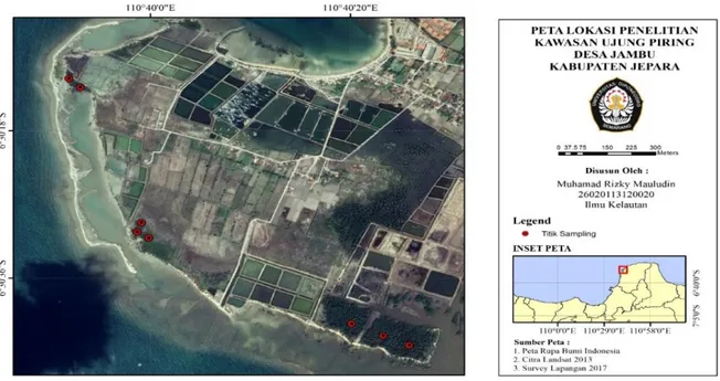 Gambar 1.  Peta Lokasi Penelitian di Kawasan Ujung Piring Kecamatan Mlonggo Kabupaten Jepara  dada, serta tegak lurus menghadap langit (Gambar 