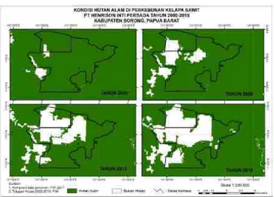 Gambar 33 Kondisi hutan alam di dalam konsesi PT HIP sejak tahun 2000-2018 
