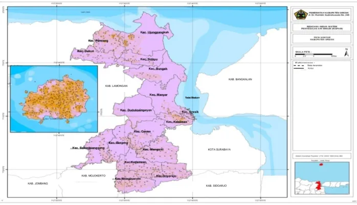 Gambar 2. 3 Peta Kontur Wilayah Kabupaten Gresik  (Sumber: RISPAM Kabupaten Gresik, 2015) 
