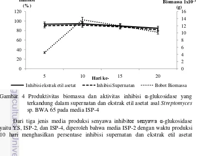 Gambar 3 Produktivitas biomassa dan aktivitas inhibisi α-glukosidase yang 