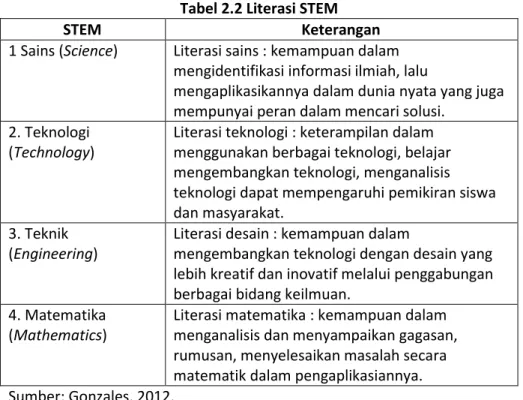 Tabel 2.2 Literasi STEM 