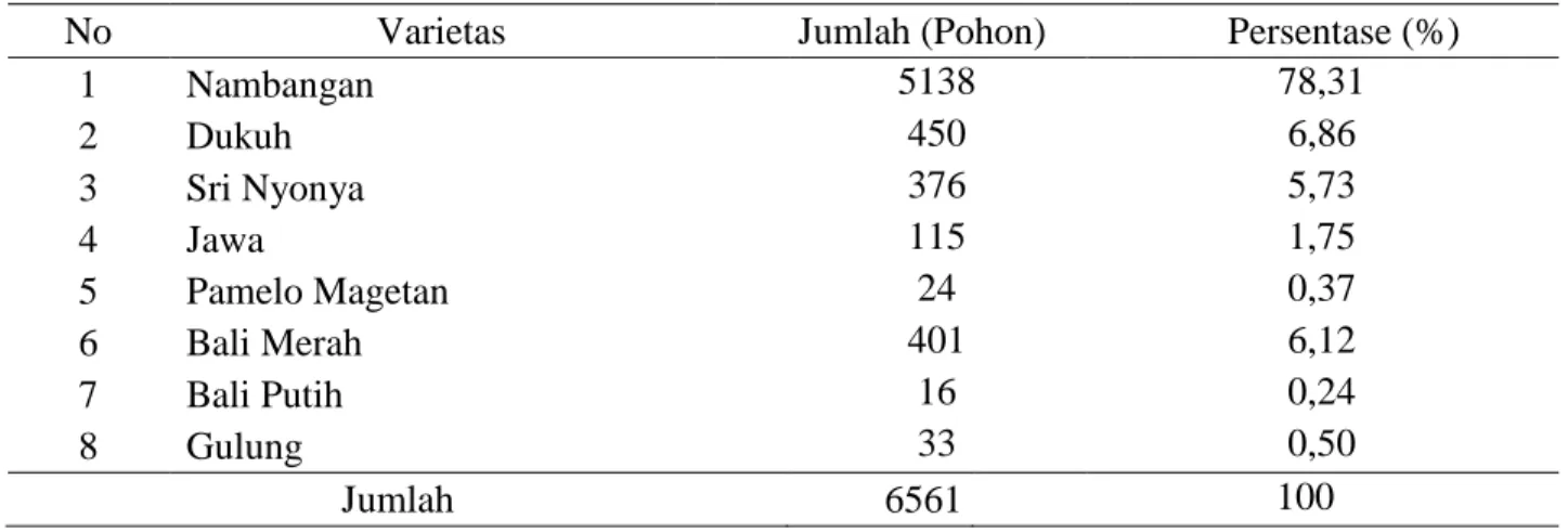 Tabel 1. Varietas pamelo yang ditanam petani sampel di Desa Tambakmas Tahun 2015. 