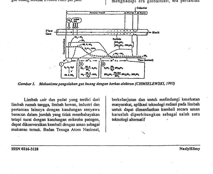 Gambar 1. Mekanismepengotahan gas buang dengan berkas elektron (CHMIELEWSKI, 1993)