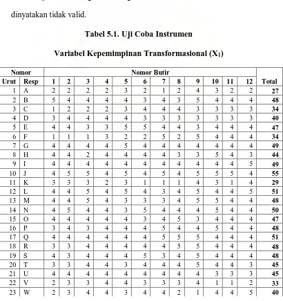 Tabel 5.1. Uji Coba Instrumen  