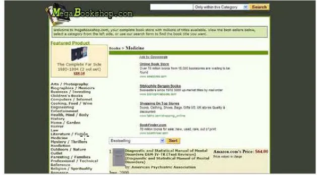 Gambar 5.2 MegaBookshop.com memiliki sebuah search form, produk yang dijual, link  kategori, dan iklan AdSense, semuanya terletak pada area “above the fold”