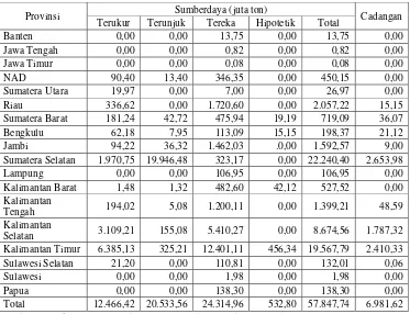 Tabel 2.1. Sumberdaya dan Cadangan Batubara Indonesia sampai Tahun 2003 