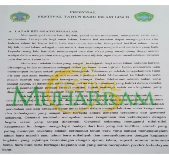Gambar 4.3 Contoh Proposal Kegiatan  Festival Muharram 