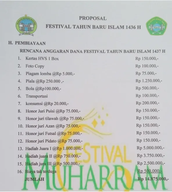 Gambar  diatas  adalah  contoh  proposal  kegiatan  Festival  Muharram  tahun  2014/2015 