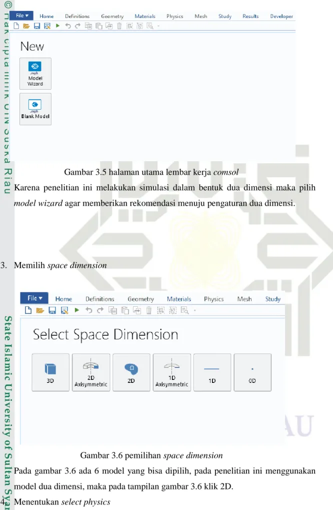 Gambar 3.6 pemilihan space dimension 