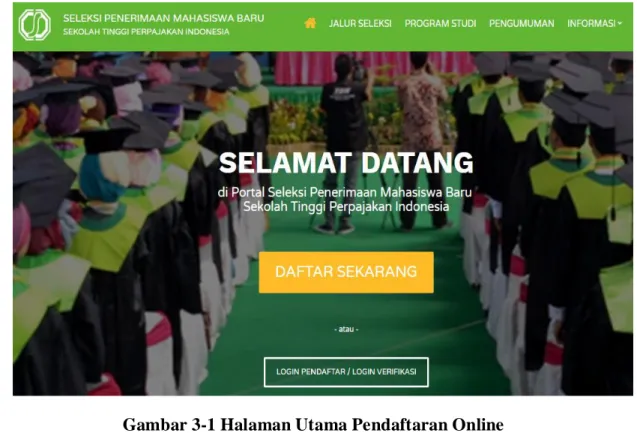 Gambar 3-1 Halaman Utama Pendaftaran Online  2.  Klik Daftar Sekarang, pilih jalur pendaftaran dan tekan tombol Lanjut