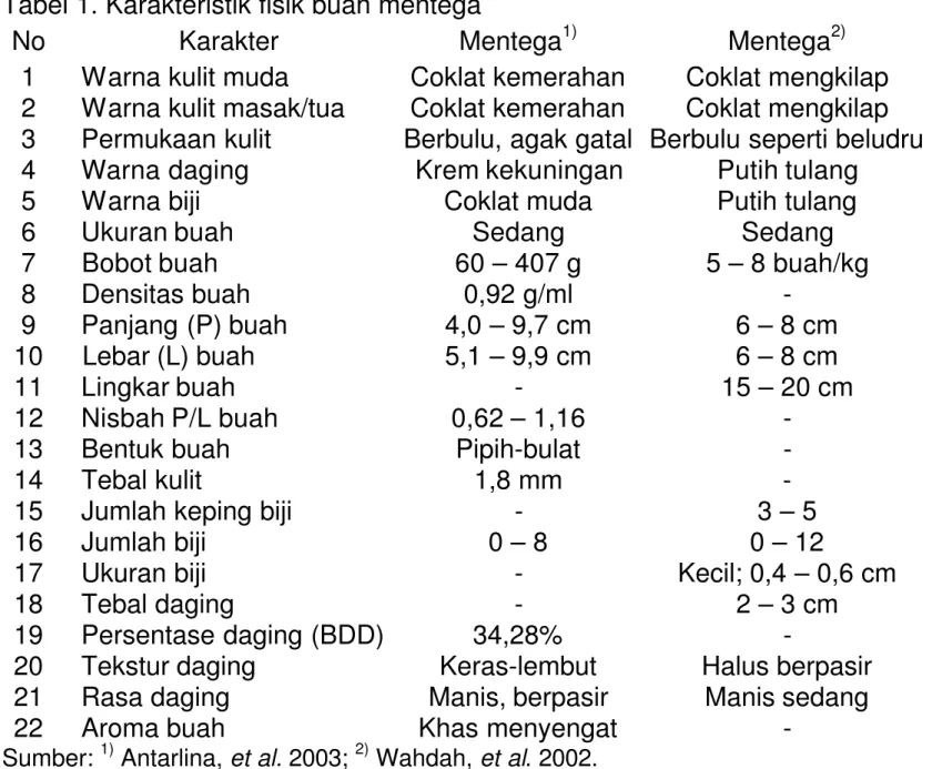 Tabel 1. Karakteristik fisik buah mentega