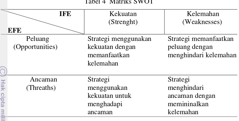 Tabel 4  Matriks SWOT 