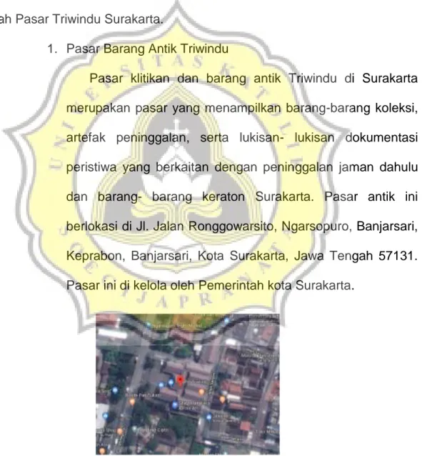 Gambar 3.2.1 Lokasi Pasar Triwindu Surakarta  Sumber: Google Maps 