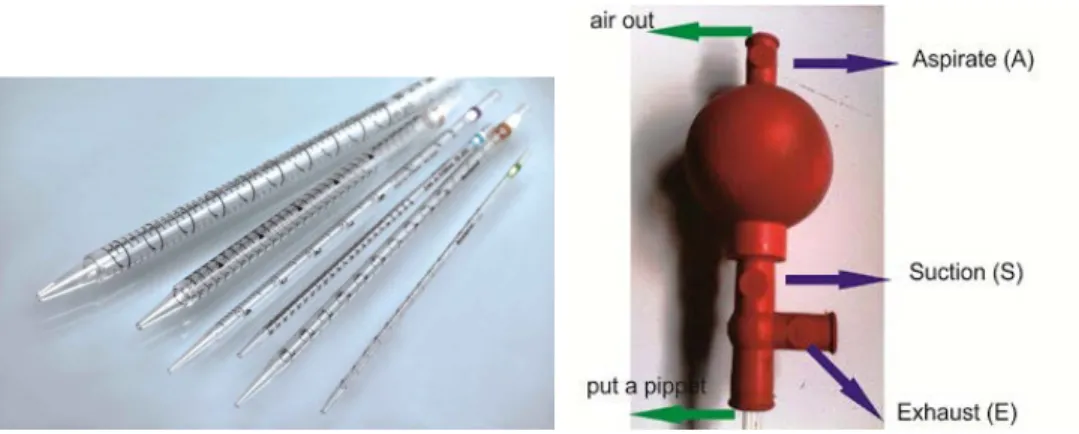 Gambar 10. Pipet Ukur (kiri) dan Pipet Filler (kanan)  10) Tabung Reaksi 