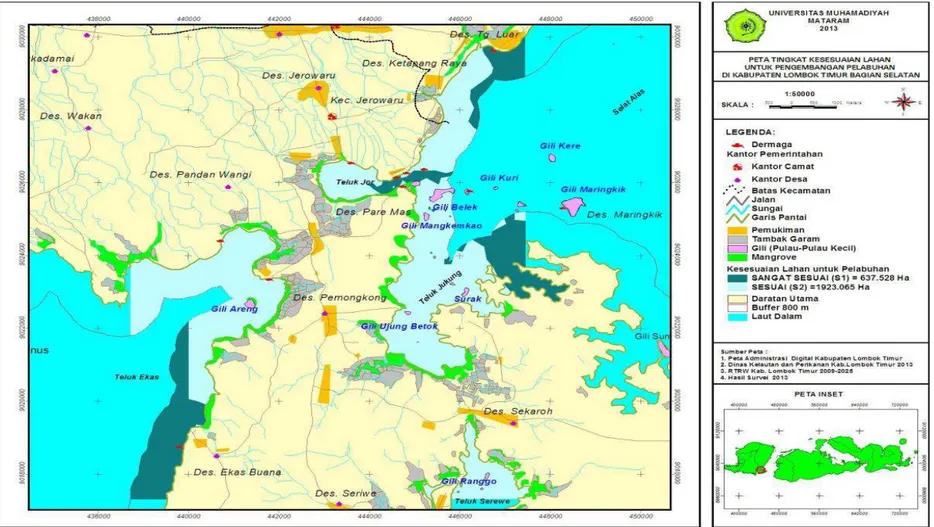 Gambar 2. Peta Tingkat Kesesuaian Lahan untuk Pelabuhan di Wilayah Pesisir Selatan Kabupaten Lombok Timur 