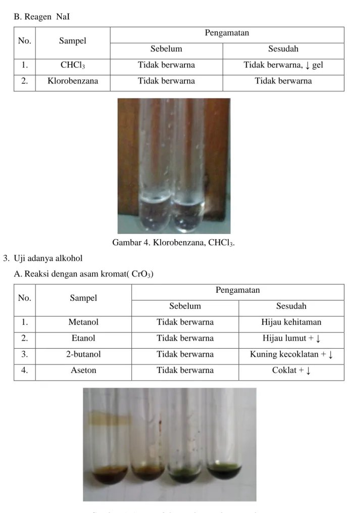 Gambar 4. Klorobenzana, CHCl 3 .  3.  Uji adanya alkohol 