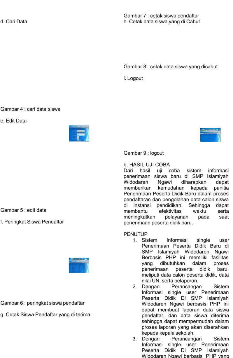 Gambar 4 : cari data siswa e. Edit Data