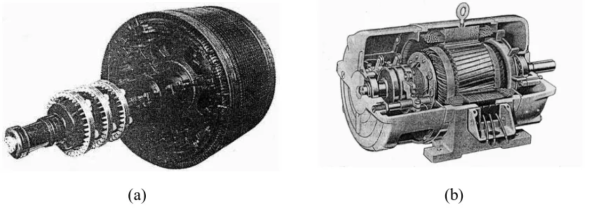 Gambar 2.5.  (a) Rotor Belitan, (b) Konstruksi Motor Induksi Tiga Fasa dengan Rotor 