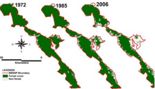 Figure 3. The spatial distribution of forest loss in Bukit Barisan Selatan National Park, 1972- 1972-2006