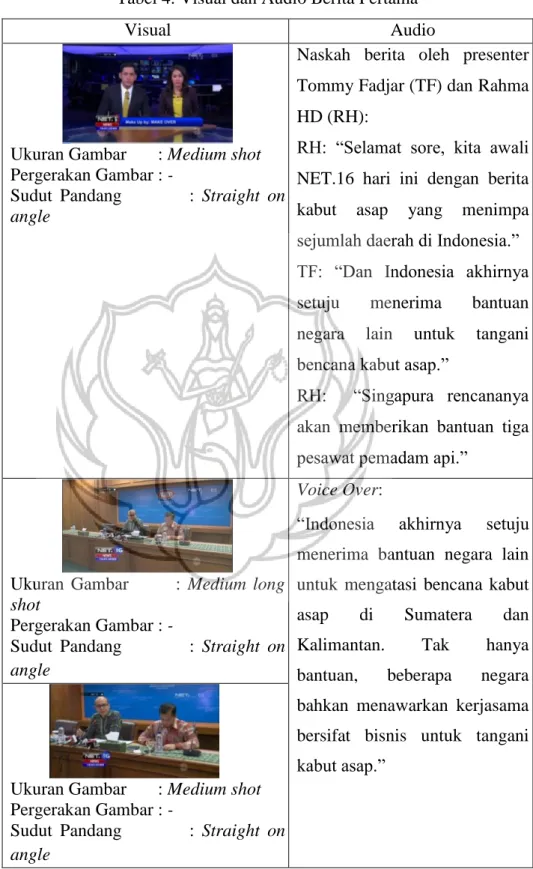 Tabel 4. Visual dan Audio Berita Pertama 