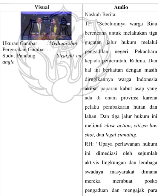 Tabel 8. Visual dan Audio Berita Kelima  