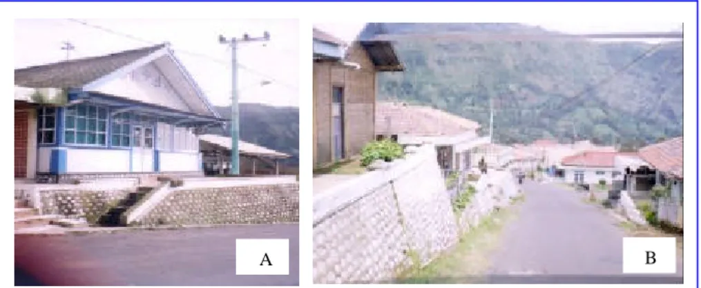 Gambar 7 Lingkungan masyarakat Tengger Ngadisari: A. Model rumah asli  Masyarakat Tengger dan B