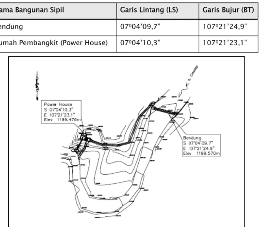 Tabel 4.  Letak Geografis Lokasi Bangunan Sipil PLTMH Cidadap 