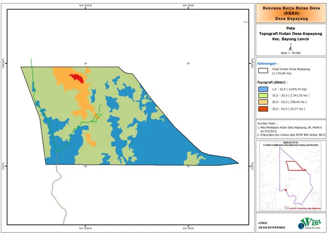 Gambar 3. Peta Topografi Hutan Desa Kepayang Kec. Bayung Lencir