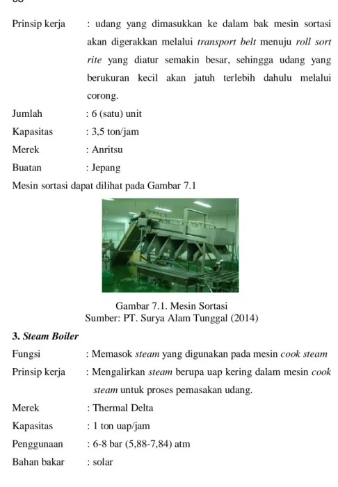 Gambar 7.1. Mesin Sortasi  Sumber: PT. Surya Alam Tunggal (2014)  3. Steam Boiler 