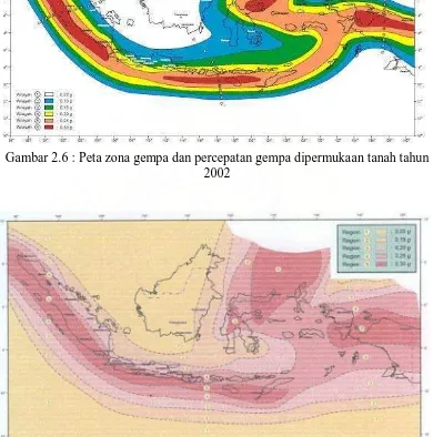 Gambar 2.7 : Peta zona gempa dan percepatan gempa dipermukaan tanah tahun 2007  