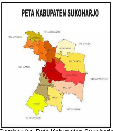 Gambar 3.1 Peta Kabupaten Sukoharjo Sumber : Badan statistik Kabupaten Sukoharjo 2012 