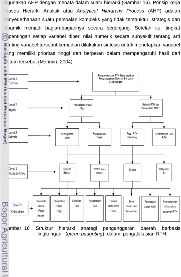 Gambar  16    Struktur    hierarki    strategi    penganggaran    daerah    berbasis  lingkungan   (green budgeting)  dalam  pengalokasian RTH