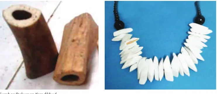 Gambar 1.10    Produk Hiasan dari Beragam Olahan Material Limbah Kerang yaitu Anting (1), Kotak Perhiasan (2), Miniatur Unggas (3), Lampu Hias (4)
